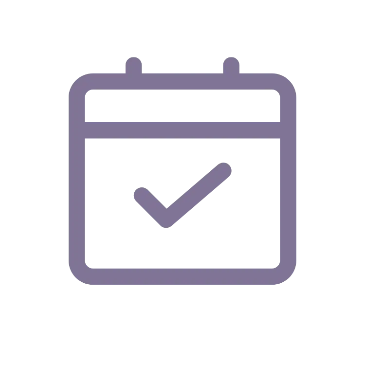 an icon of a calendar with a tick mark sign on it
