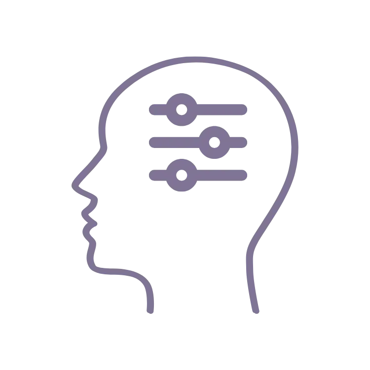 an icon of a side face outline with settings illustration